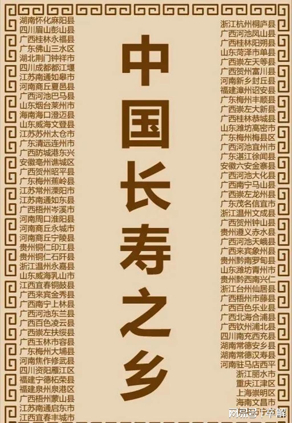 中国长寿之乡最新排名